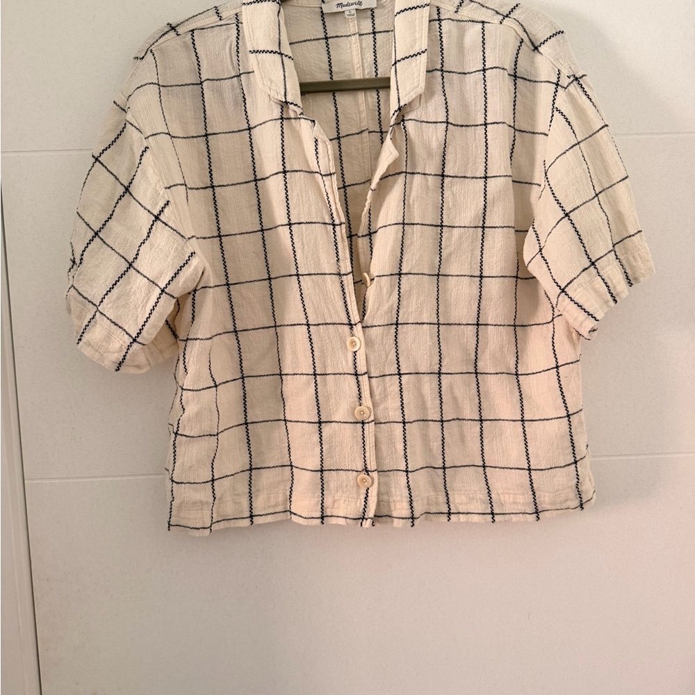 Madewell Cream and Black Checkered Button-Up Women’s Top